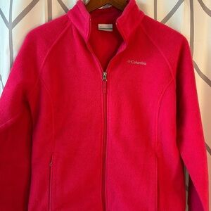 Columbia Pink Fleece Jacket Full-Length Zipper Stand-Up Collar